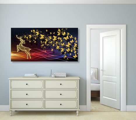 КАРТИНА НА ПЛАТНО – ВЕЛИКОЛЕПЕН ЕЛЕН С ПЕПЕРУДИ - АБСТРАКТНИ КАРТИНИ - КАРТИНИ