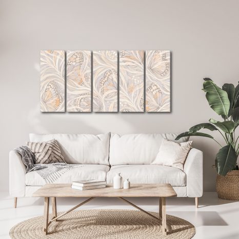 TABLEAU EN 5 PARTIES – VAGUES ABSTRAITES EN BEIGE - IMAGES FORMES ABSTRAITES - TABLEAUX