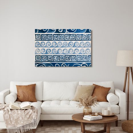 TABLEAU SUR TOILE – MOTIFS GRECS BLEUS À L’AQUARELLE - TABLEAUX PAR THÈME - TABLEAUX