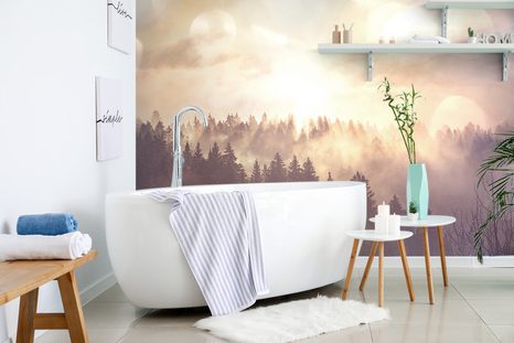 CARTA DA PARATI – NEBBIA SOPRA LA FORESTA - CARTA DA PARATI NATURA - CARTA DA PARATI