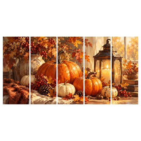 QUADRI 5 PEZZI – NATURA MORTA AUTUNNALE CON ZUCCHE - QUADRI HALLOWEEN E HORROR - STAMPE E QUADRI
