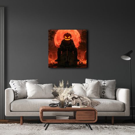 WANDBILD DUNKLER KÜRBIS AUF GRABSTEIN - HALLOWEEN- UND HORROR-BILDER - BILDER