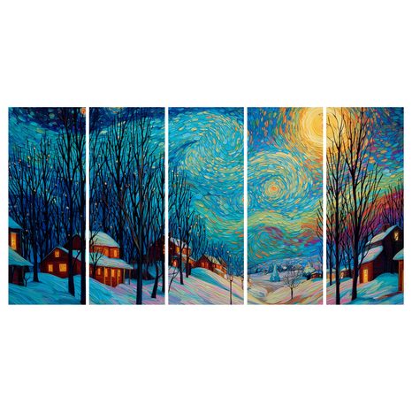 5-DIELNY OBRAZ ZIMNÁ HVIEZDNA NOC - VIANOČNÉ A ZIMNÉ OBRAZY - OBRAZY