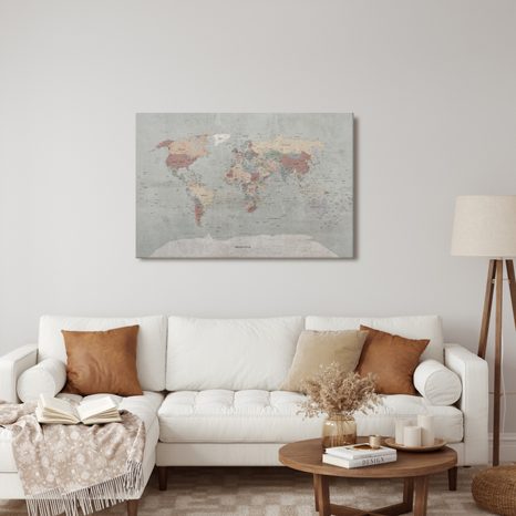 OBRAZ NA KORKU BÉŽOVO HNĚDÁ VINTAGE MAPA SVĚTA - PICTURES ON CORK - PICTURES