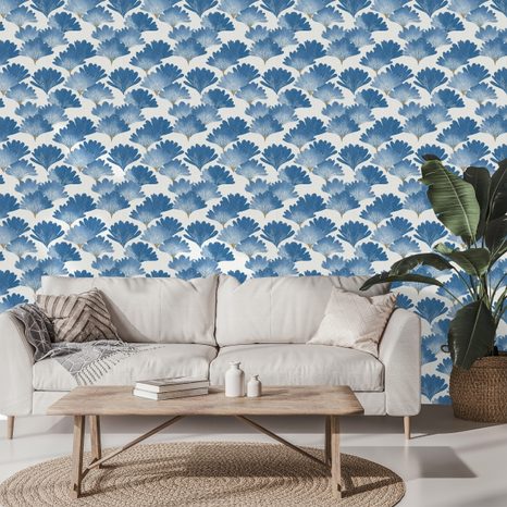 SAMOLEPÍCÍ TAPETA MODRÉ AKVARELOVÉ LISTY - VZOROVANÉ TAPETY - TAPETY