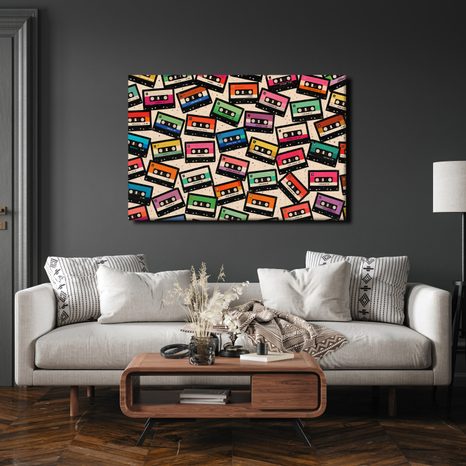 WANDBILD BUNTE RETRO-KASSETTEN - MUSIKBILDER - BILDER