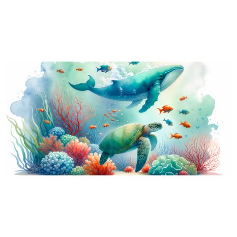 OBRAZ ŽELVA A VELRYBA V OCEÁNU - PICTURES UNDERWATER WORLD - PICTURES