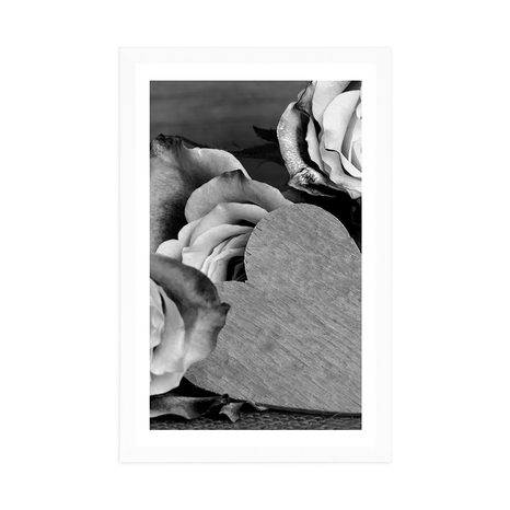 POSTER WITH MOUNT VALENTINE'S ROSES IN BLACK AND WHITE - BLACK AND WHITE - POSTERS