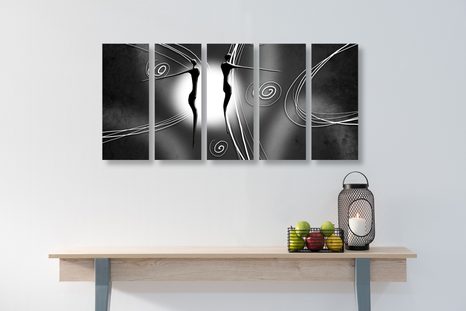 5-RÉSZES KÉP ETNO SZERELMES PÁR FEKETE FEHÉRBEN - FEKETE-FEHÉR KÉPEK - KÉPEK