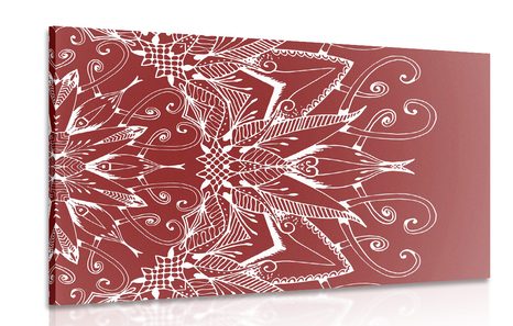 PICTURE WHITE MANDALA ON A BURGUNDY BACKGROUND