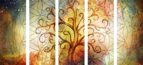 5-CZĘŚCIOWY OBRAZ DRZEWO Z KWIATEM ŻYCIA - OBRAZY DRZEWA ŻYCIA - OBRAZY
