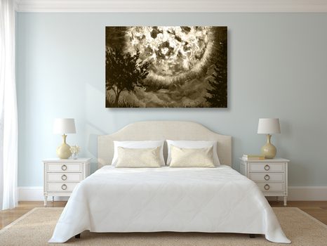 TABLOU LUNĂ RADIANTĂ PE CERUL DE NOAPTE ÎN DESIGN SEPIA - TABLOURI ALB-NEGRU - TABLOURI