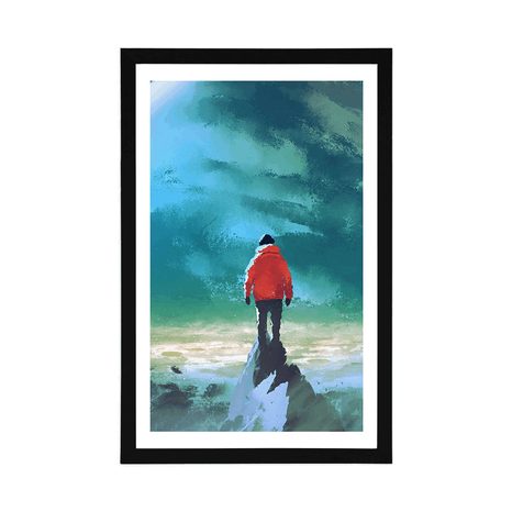 AFFICHE AVEC PASSE-PARTOUT – HOMME AU SOMMET DE LA MONTAGNE - PERSONNES - AFFICHES