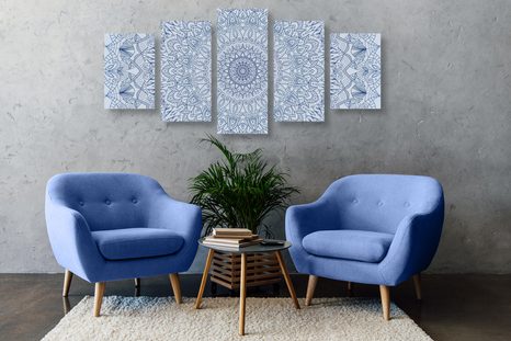 TABLOU 5-PIESE MANDALA DECORATIVĂ DETALIATĂ ÎN CULOAREA ALBASTRĂ - TABLOURI FENG SHUI - TABLOURI