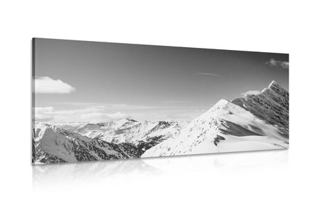 CANVAS PRINT OF SNOWY MOUNTAINS IN BLACK AND WHITE - BLACK AND WHITE PICTURES - PICTURES