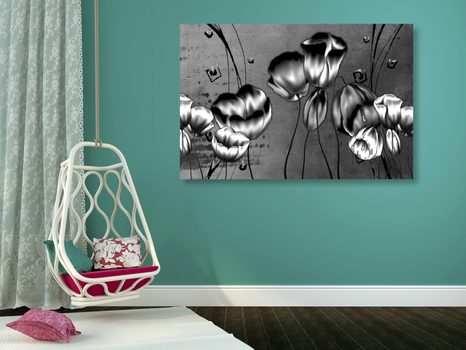 TABLOU MACI ROȘII CU ATINGERE ETNO ÎN DESIGN ALB-NEGRU - TABLOURI ALB-NEGRU - TABLOURI