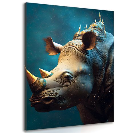 WANDBILD BLAU-GOLDENES NASHORN - WANDBILDER MIT DEN HERRSCHERN DES TIERREICHS - BILDER