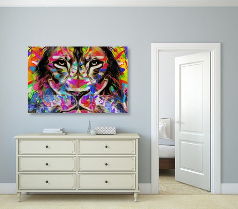 OBRAZ BAREVNÁ HLAVA LVA - POP ART OBRAZY - OBRAZY