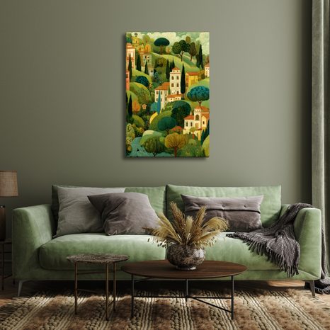 OBRAZ VENKOVSKÁ IDYLA A KOPCE - BAREVNÉ DOMY - OBRAZY