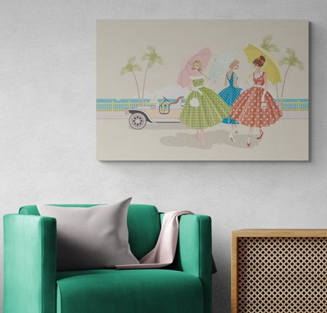 OBRAZ RETRO DÁMY S DÁŽDNIKMI - VINTAGE A RETRO OBRAZY - OBRAZY