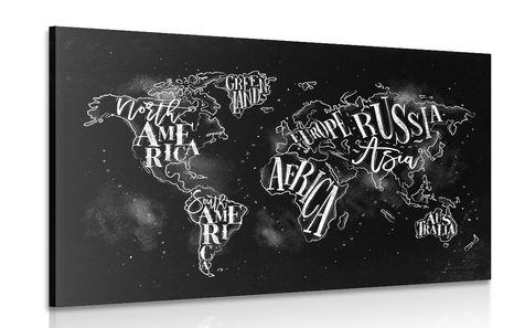 CANVAS PRINT TRENDY BLACK AND WHITE WORLD MAP - PICTURES OF MAPS - PICTURES