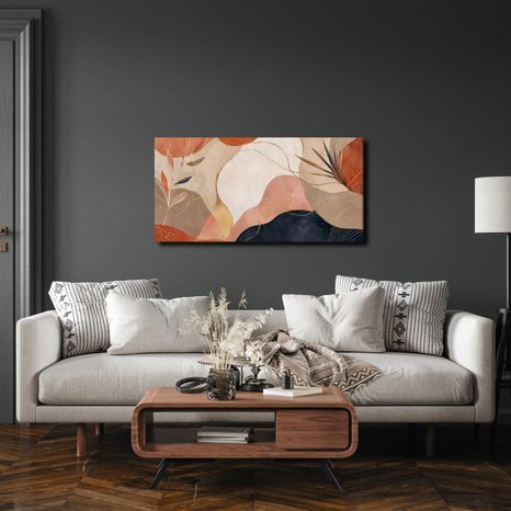 WANDBILD MODERNE KOMPOSITION AUS BLÄTTERN UND KURVEN - WANDBILDER ABSTRAKTE FORMEN - BILDER