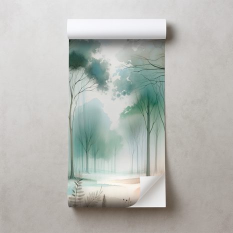 SAMOLEPÍCÍ FOTOTAPETA AKVARELOVÝ LES V MLZE - TAPETY LES - TAPETY