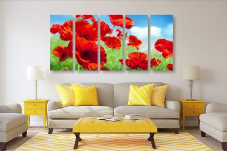 5-RÉSZES KÉP PIPACS VIRÁGOK A RÉTEN - VIRÁGMINTÁS KÉPEK - KÉPEK