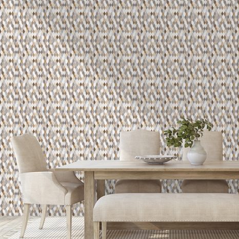 SAMOLEPÍCÍ TAPETA HNĚDO-BÉŽOVÁ GEOMETRIE NA ŠEDÉ - VZOROVANÉ TAPETY - TAPETY