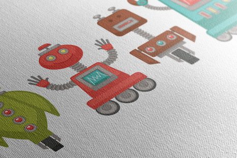 QUADRO SU TELA – FAMIGLIA DI ROBOT - QUADRI PER BAMBINI - STAMPE E QUADRI