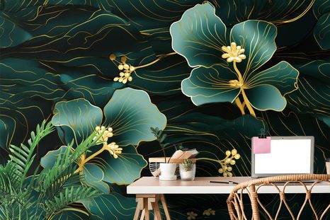 SAMOLEPÍCÍ TAPETA LUXUSNÍ ZELENO-ZLATÝ KVĚT - SAMOLEPÍCÍ TAPETY - TAPETY
