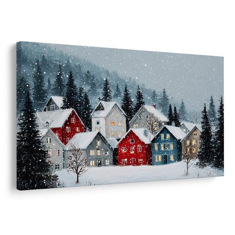 WANDBILD WEIHNACHTSDORF UNTER SCHNEEDECKE - WEIHNACHTS- UND WINTERBILDER - BILDER