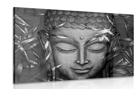 WANDBILD LÄCHELNDER BUDDHA IN SCHWARZ-WEISS - SCHWARZ-WEISSE BILDER - BILDER