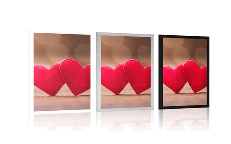 POSTER RED HEARTS ON A WOODEN TEXTURE - LOVE - POSTERS
