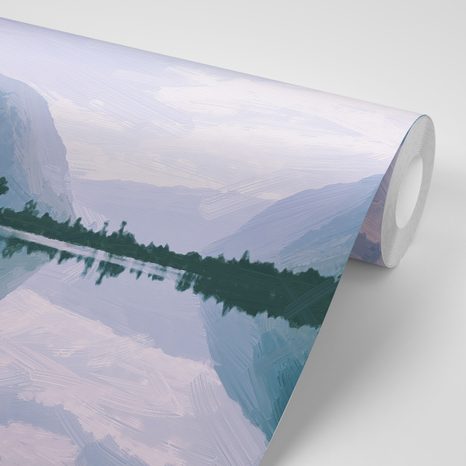 TAPETA MAĽOVANÁ SCENÉRIA HORSKÉHO JAZERA - TAPETY PŘÍRODA - TAPETY