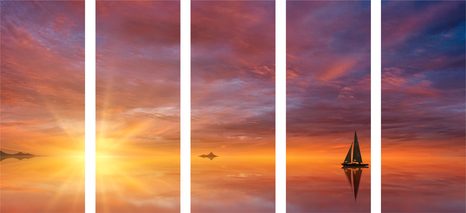 5-DÍLNÝ OBRAZ OPUŠTĚNÁ LOĎKA NA MOŘI - OBRAZY PŘÍRODY A KRAJINY - OBRAZY