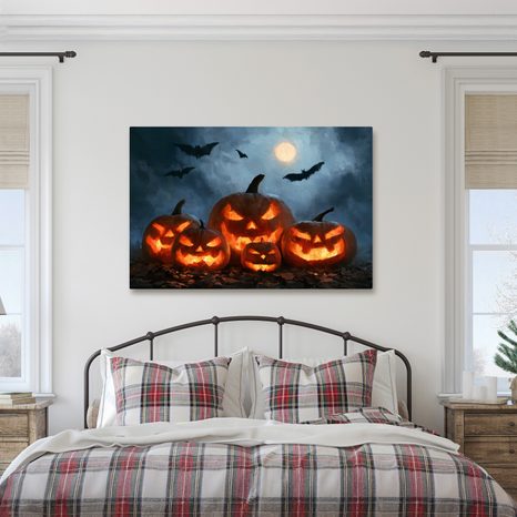 WANDBILD HALLOWEEN-KÜRBISSE UNTER FLEDERMÄUSEN - HALLOWEEN- UND HORROR-BILDER - BILDER