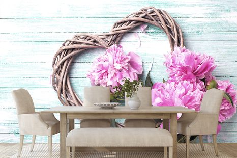 CARTA DA PARATI AUTOADESIVA – PEONIE SU CUORE DI LEGNO - CARTA DA PARATI AUTOADESIVE - CARTA DA PARATI