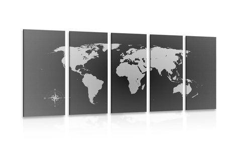 5 PART PICTURE MAP OF THE WORLD IN SHADES OF GRAY