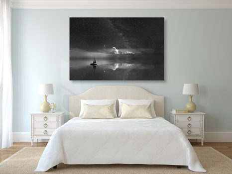 SLIKA LADJA NA MORJU V ČRNOBELI IZVEDBI - ČRNOBELE SLIKE - SLIKE