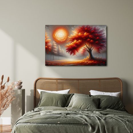 SLIKA VATRENO DRVO ŽIVOTA NA JESENSKOM SUNCU - SLIKE STABLA ŽIVOTA - SLIKE