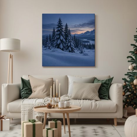 CANVASTAVLA STILLA SNÖPANORAMA ÖVER BERGEN - JUL- OCH VINTERTAVLOR - TAVLOR