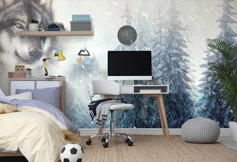 TAPETE WOLF IN VERSCHNEITER LANDSCHAFT - TAPETEN MIT TIERMOTIVEN - TAPETEN