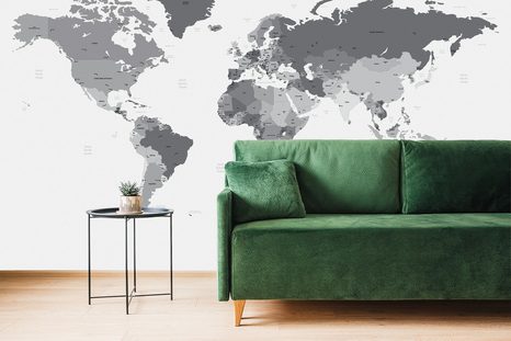 CARTA DA PARATI – MAPPA DEL MONDO DETTAGLIATA IN BIANCO E NERO - CARTA DA PARATI MAPPE - CARTA DA PARATI