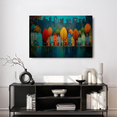 WANDBILD HERBSTLICHER ZAUBER IN DEN STRASSEN - BUNTE HÄUSER - BILDER