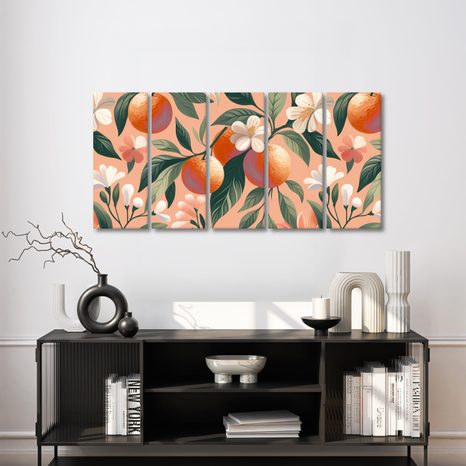 5-DÍLNÝ OBRAZ SLUNNÉ POMERANČE - OBRAZY STROMY A LISTY - OBRAZY