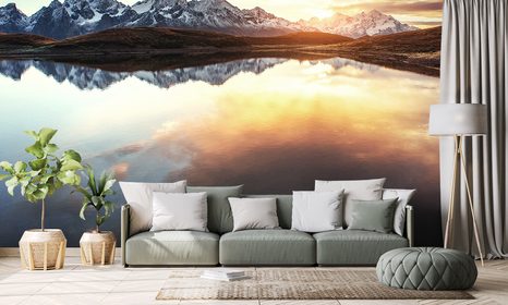 WALL MURAL DAZZLING SUNSET OVER A MOUNTAIN LAKE - WALLPAPERS NATURE - WALLPAPERS