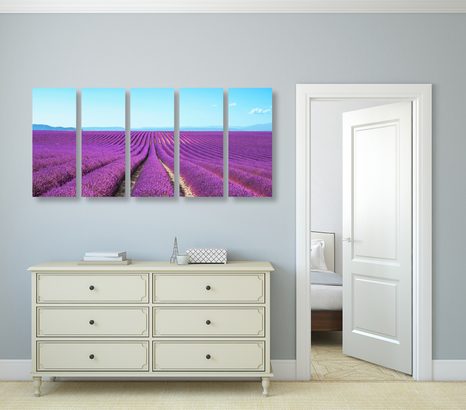 5-DÍLNÝ OBRAZ NEKONEČNÉ LEVANDULOVÉ POLE - OBRAZY PŘÍRODY A KRAJINY - OBRAZY