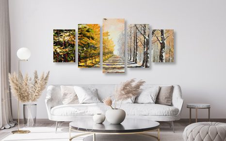 5-PIECE CANVAS PRINT AUTUMN AVENUE OF TREES - PICTURES OF NATURE AND LANDSCAPE - PICTURES