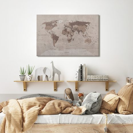 OBRAZ NA KORKU MAPA SVĚTA V ŠEDÉM PROVEDENÍ - PICTURES ON CORK - PICTURES